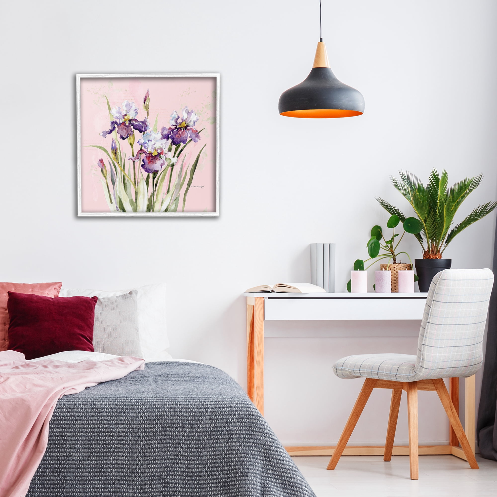 Stupell Industries Purple Irises on Pink White Framed Giclee Art, design by Susan Winget