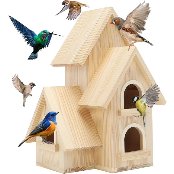 Lyfreen DIY Bird Houses for Outside Pine Wooden Bird House with Hanging Tools for Bluebird Hummingbird Wren Finch Birdhouse Bird Hut Box for Garden