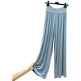 thumbnail image 4 of Oiangi Womens Plus Size Flowy Palazzo Pants High Waist Stretch Drawstring Trousers Soft Solid Color Wide Leg Pant Light Blue 5XL, 4 of 5