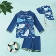thumbnail image 2 of Akiihool Swimming Suit for Boys Boys Short Sleeve Rash Guard with Compression Liner Swim Trunks Quick Dry 2 Pieces UV Protection Swimwear Set (Blue,12-18 Months), 2 of 4