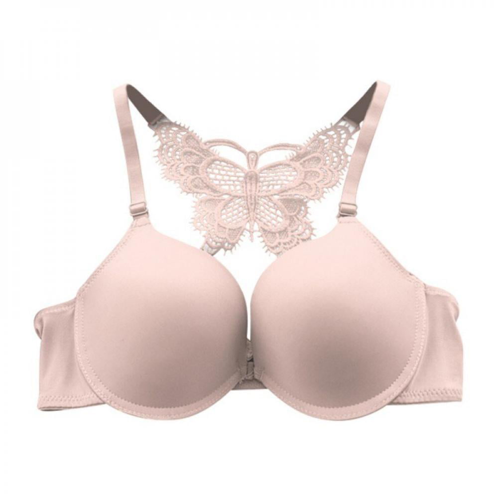 [Big Clear!]Cozy Charming Butterfly Back Bra Women Flower Adjustable Front  Closure Bra Push Up Underwire Y-line Straps Lace Bra