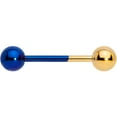 thumbnail image 2 of Body Candy Tongue Ring Nipplering Blue Anodized Titanium Steel Two Tone Barbell Tongue Piercing, 2 of 2