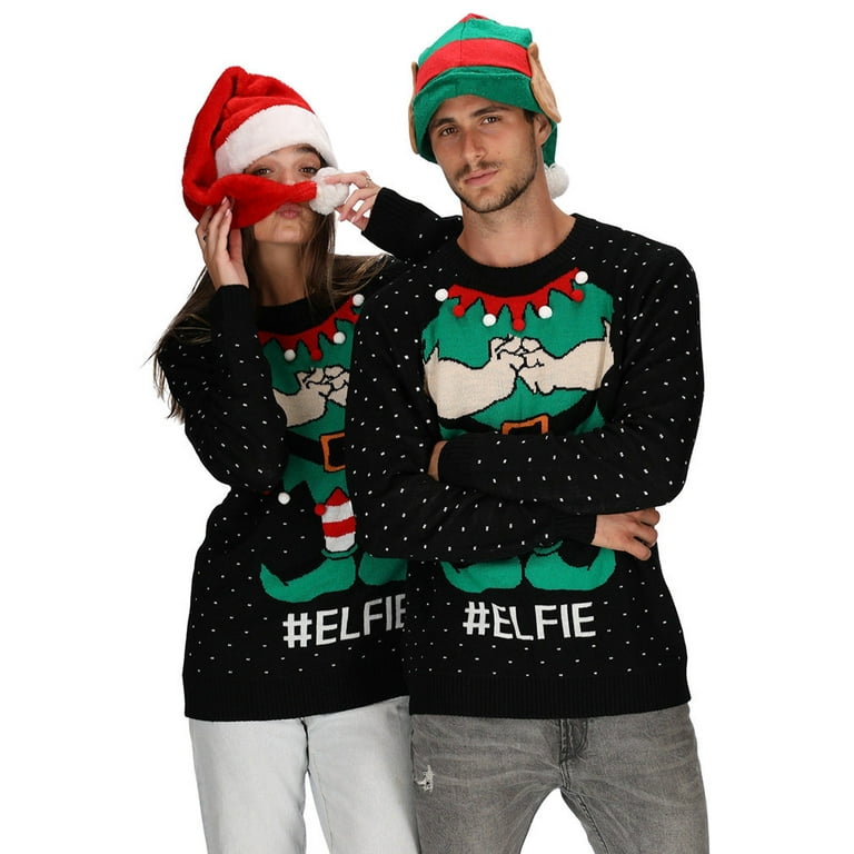 Tstars Men Unisex Ugly Christmas Sweater Santas Elf Costume Elfie