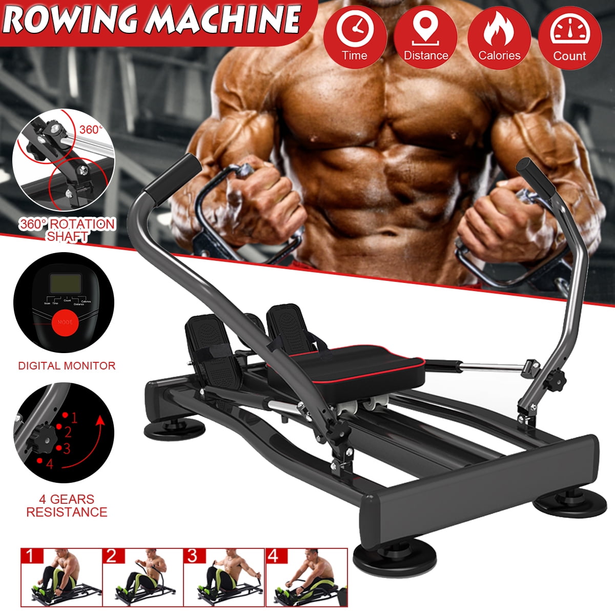 4 Speed Levels Adjustable Rowing Workout Machine
