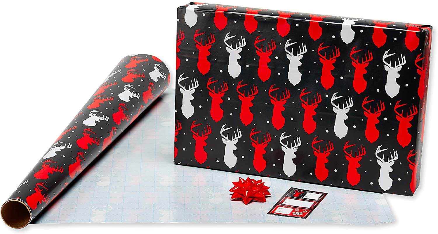 ZINTBIAL Christmas Wrapping Paper for Kids Adults - Xmas Jumbo Sheets with  Red/Black Plaid, Santa, Reindeer, Gnome, and Ho Ho Designs - 29 x 42