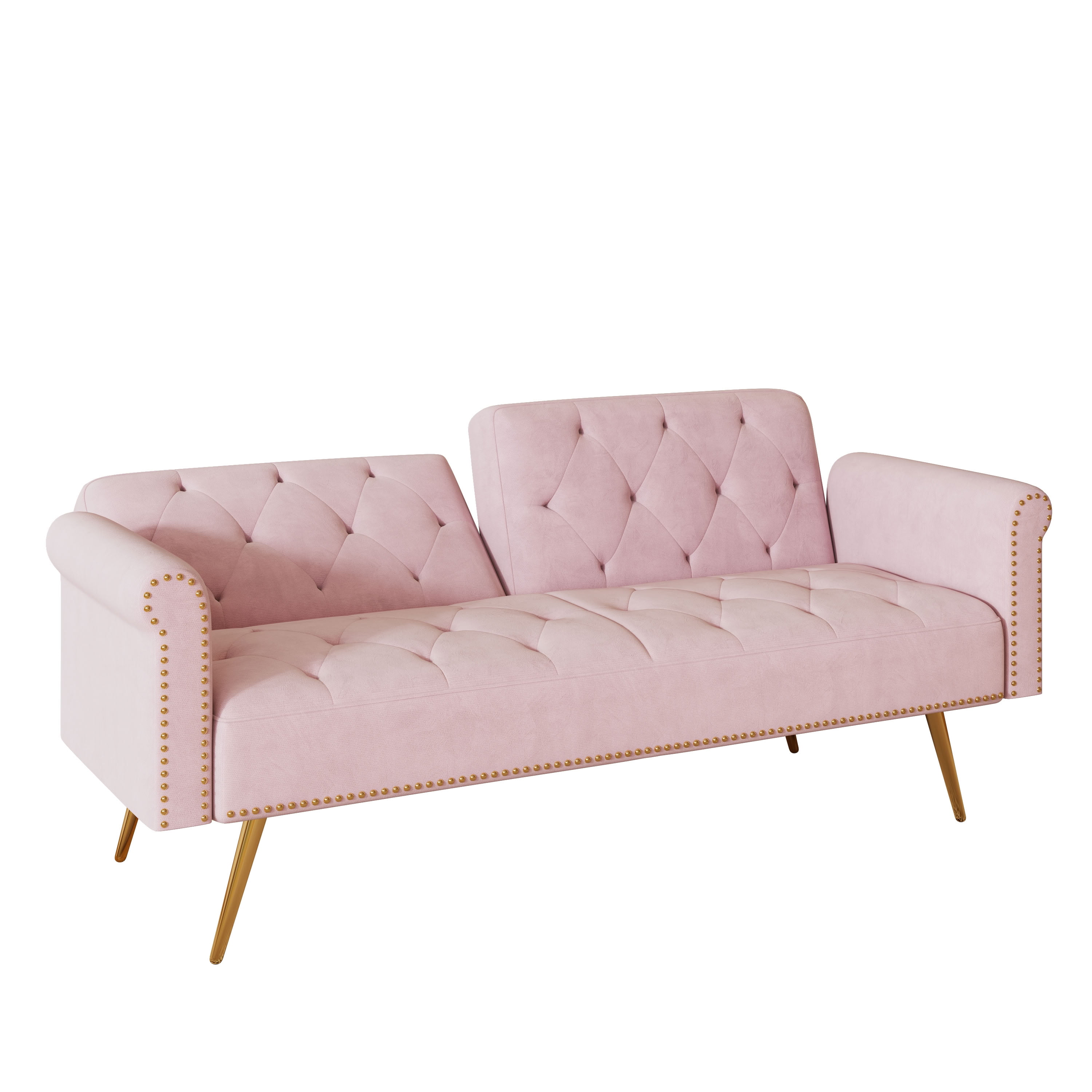 MAYEERTY Convertible Sofa Bed, Loveseat Sofa with Matching Pillows, Velvet Upholstered for Living Room Nooks, Pink