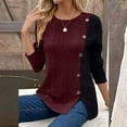 thumbnail image 2 of GigrtiJin Tunic Tops for Womens Dressy Casual Color Contrast Long Sleeve Blouse Crew Neck Streetwear T Shirts, 2 of 6