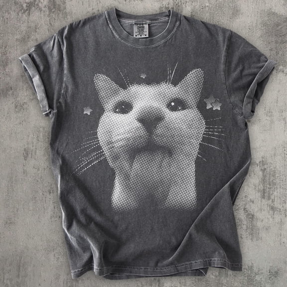 God Tee Y2K Retro Cat T-shirt Vintage Graphic Tee Comfort Colors Gag Gifts Trendy Tees 2000s Tshirt 90s Clothes, Black S