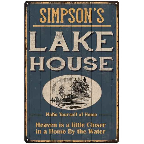 SIMPSON'S Lake House Blue Cabin Home Decor 8 x 12 High Gloss Metal 208120038145