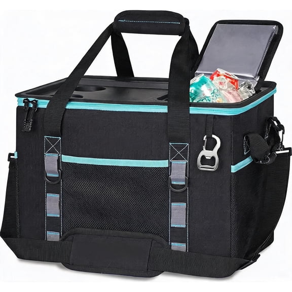 Soft Cooler Bag with Hard Shell and 2 Cup Holders 40L Collapsible Insulated Leakproof Cooler for Beach Camping Picnic