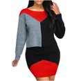 thumbnail image 1 of CEHVOM Automne et Hiver Femmes Robe Chandail à Manches Longues Patchwork Col Rond, 1 of 5
