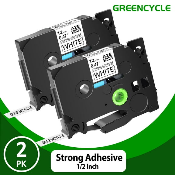 GREENCYCLE 2PK TZe-S231 TZ-S231 TZ-231 TZe-231 0.47'' 12mm Black on White Extra Strength Tape Compatible for Brother P-touch Label Maker