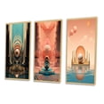 thumbnail image 3 of Designart "Retro Futuristic Architecture Graphic Bliss V" Abstract Landscape Framed Wall Art Set Of 3 - Pink Abstract Landscapes Frame Gallery Wall Set For Home Decor, 3 of 6