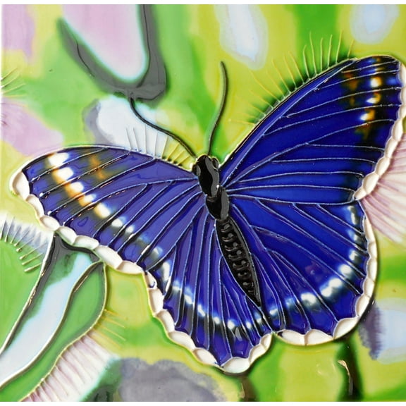 Butterfly hand painted ceramic art tile 6x6 inches with easel back