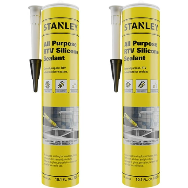 Sellador de silicona STANLEY multiusos RTV, 300 ml, translúcido, paquete de 2