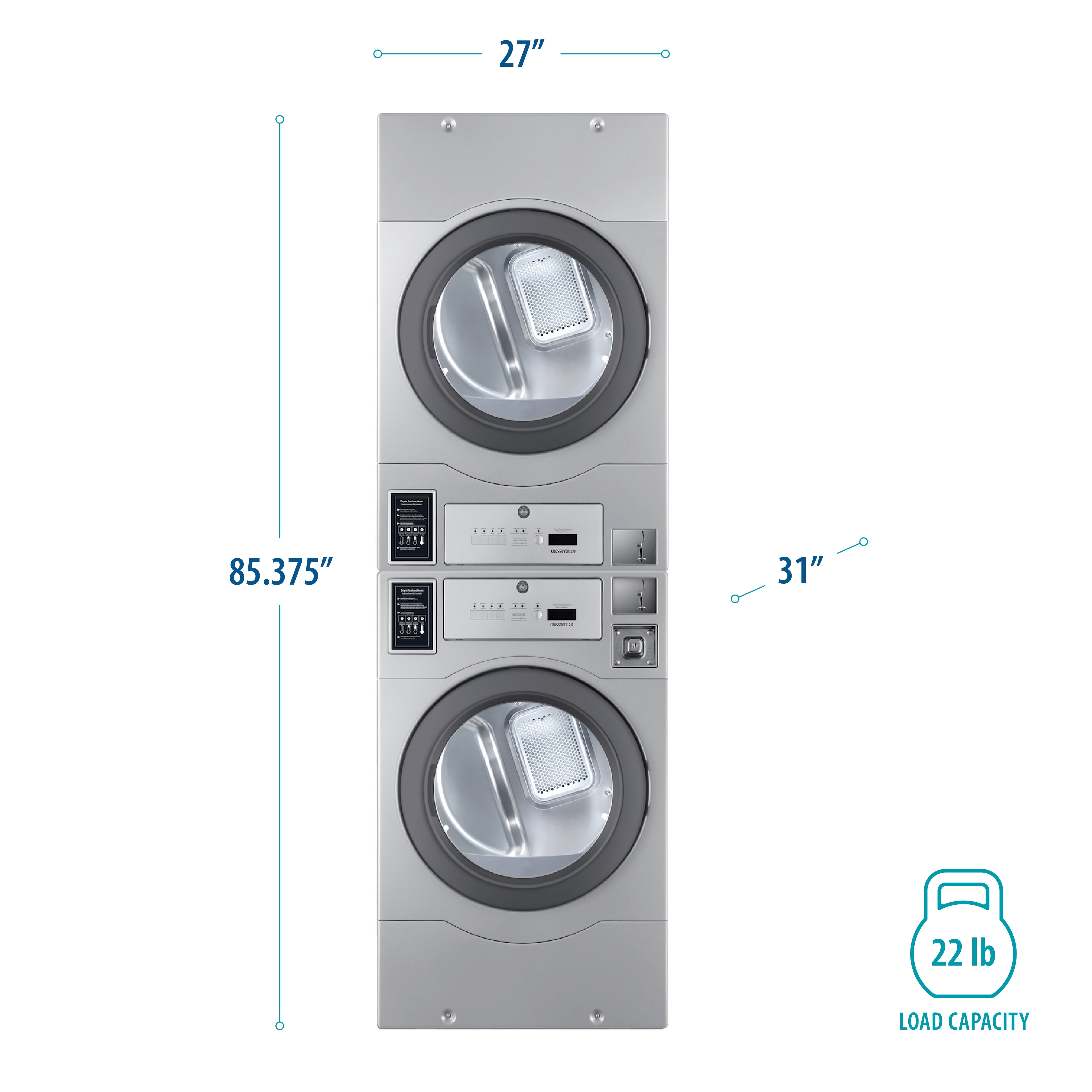 Crossover 2.0 by Wascomat 7-cu. ft. Coin Operated Gas Commercial Dryer Stacked Units, GAS DRYER/DRYER STACK