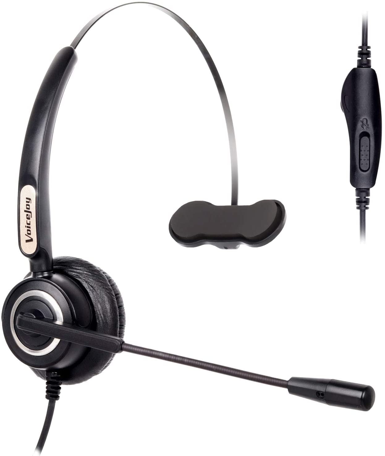 VoiceJoy Corded Headset Monaural with NoiseCanceling Mic and Volume
