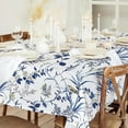 thumbnail image 4 of Navy Blue Floral Tablecloth Rectangle Retro Bird Flower Fabric Table Cover Washable Blue Leaves Table Cloth for Home Kitchen Coffee Table Picnic Decoration, 60x102 Inch, 4 of 6