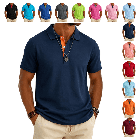 Polo Shirts for Men Casual Cotton Pique Short Sleeve T-Shirts 3 Buttons Classic Fit Comfort Performance Golf Shirts Navy L