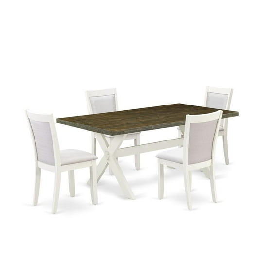 East West Furniture X-Style 5-Piece Wood Dining Set in Cream/Jacobean/White