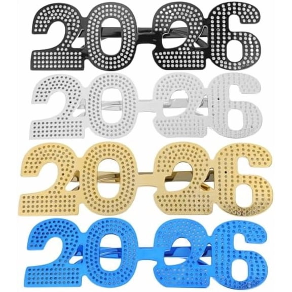 2026 Happy New Year's Eve Eyeglasses, Plastic New Year Glasses, Funny Number Eyewear Class of 2026 Graduation for Party Photo Props Supplies(4 Pieces)