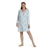 Miss Elaine Nightgown - Printed Brushed Micro Fleece Short Nightgown, Warm and Comfortable (XL, Blue Floral On Ivory)