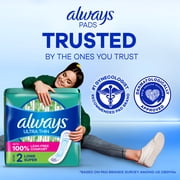 Always Ultra Thin Pads Without Wings, Size 2, Long Super Absorbency, 40 Count