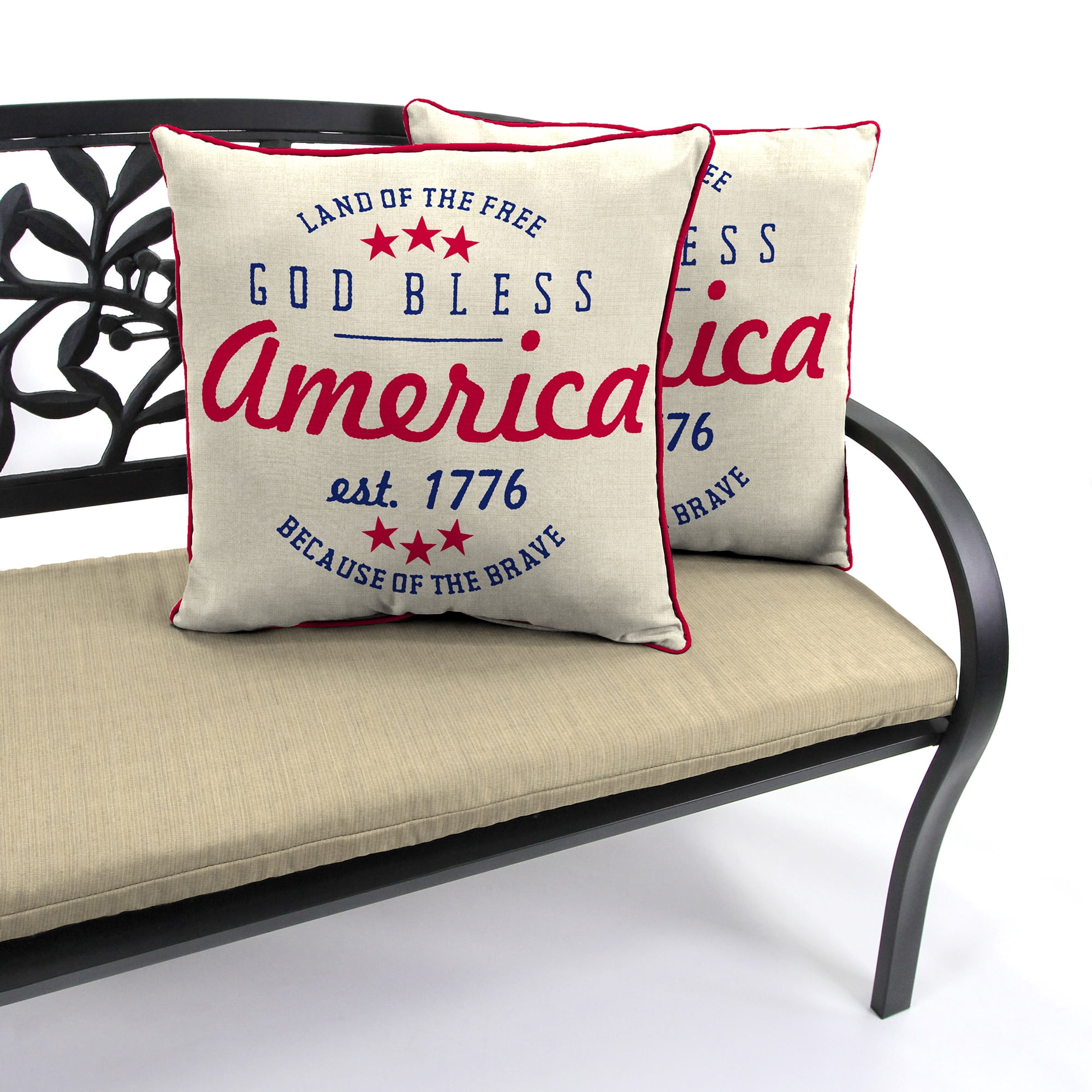 Jordan Manufacturing 18" x 18" Cream God Bless Outdoor Throw Pillow (2-Pack)