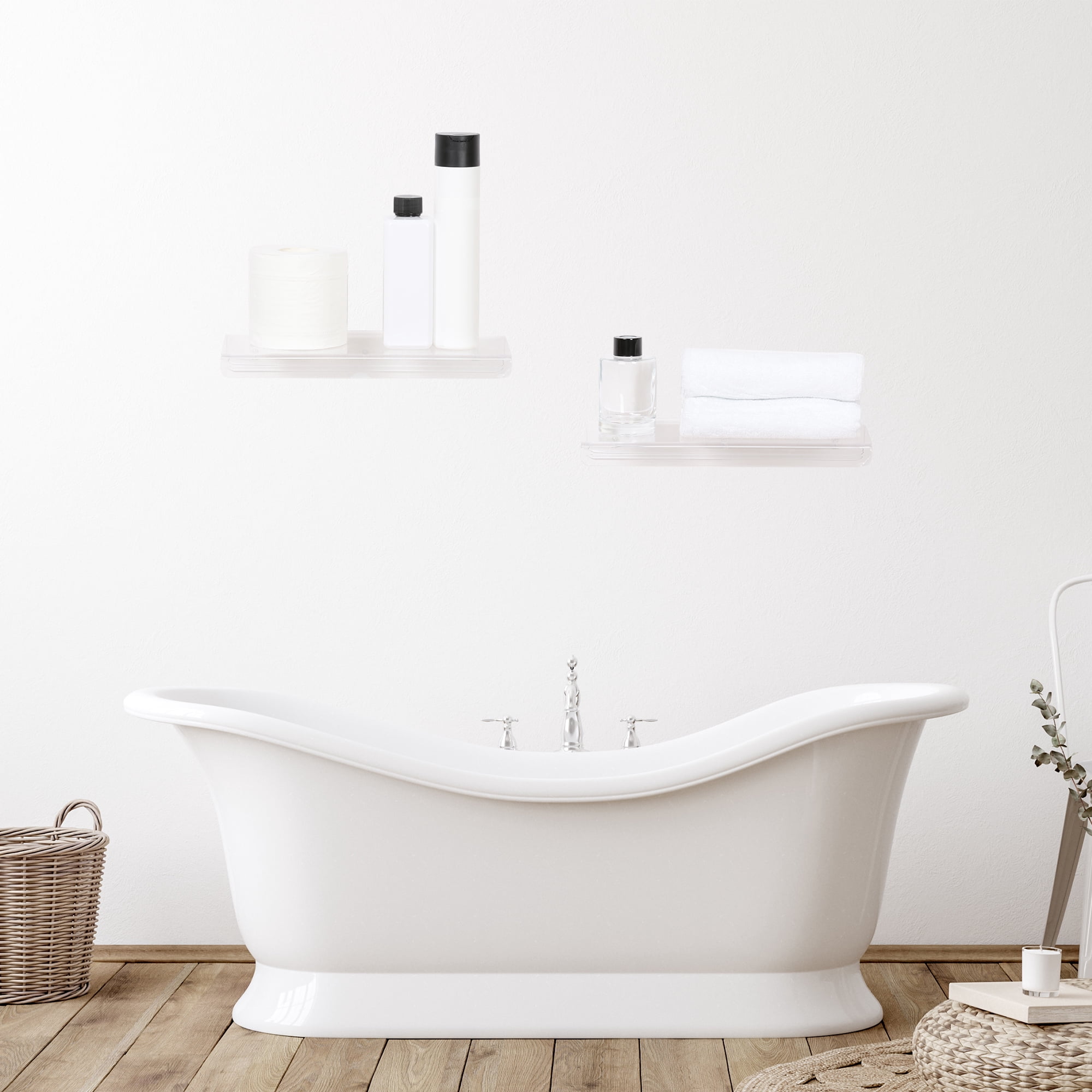Unique Bargains Acrylic Floating Shelves Wall Mounted Display Shelf for Bathroom 2 Pack