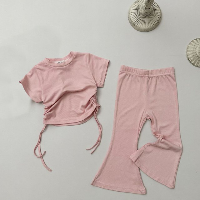 Shirts for Girls Children Solid Color Loose Girl Pockets Shorts Short Sleeve Drawstring Round-Neck Blouses T-shirt Sets
