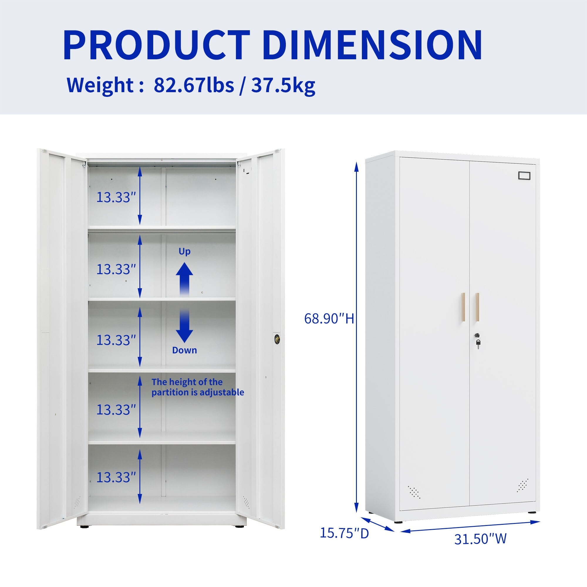 AENKYO 68.9" Heavy Duty Metal Storage Cabinet with Adjustable Shelves & Lock, Steel Locker for Home and Office, White