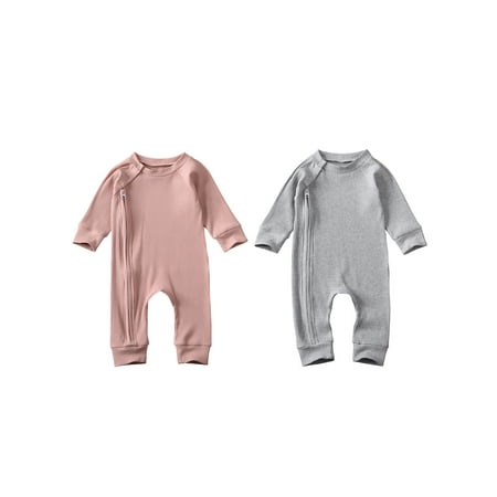 

2 Pack Baby Boy Girl Long Sleeve Zipper Romper Bodysuit Jumpsuit Playsuit One Piece Outfit Fall Winter Clothes
