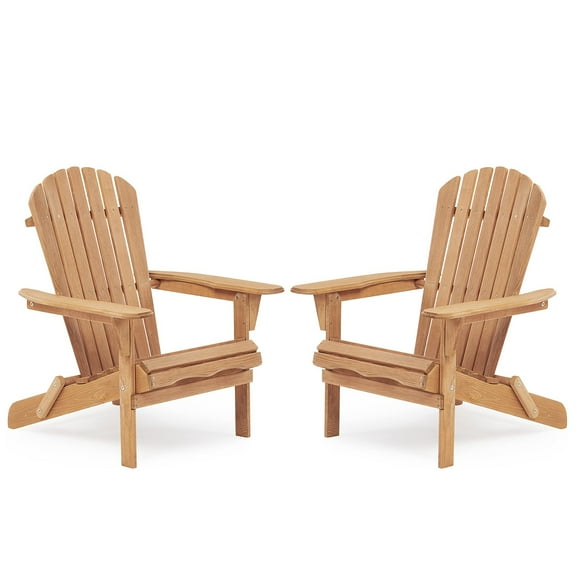 SUREGO Folding Adirondack Chairs Set of 2, Natural Wood Patio Lounge Chairs for Porch, Deck, Garden & Backyard - Heavy Duty 220lb Capacity, Easy Assembly, Space-Saving Foldable Design, Natural