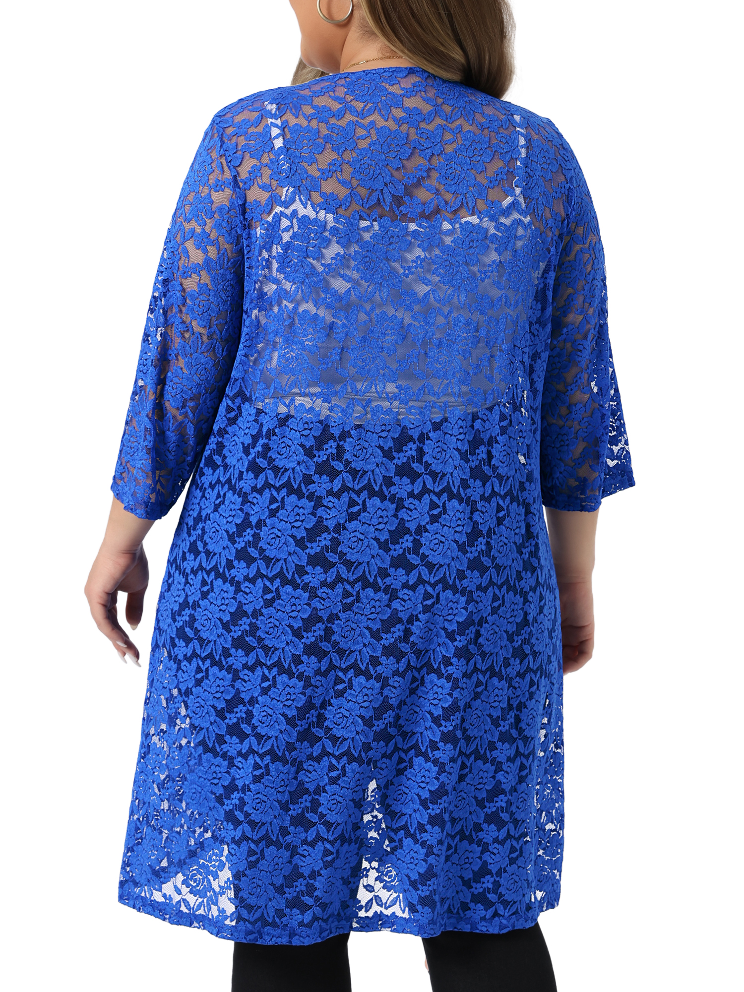DARING DIVA Women's Plus Size Lace Crochet 3/4 Sleeve Cover Up Jacket 2X Royal Blue