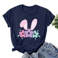 thumbnail image 2 of Savings Easter Womens Short Sleeve Shirts Casual Round Neck Cute Print Tee Summer Lightweight Pullover Tops (L, A Navy), 2 of 3
