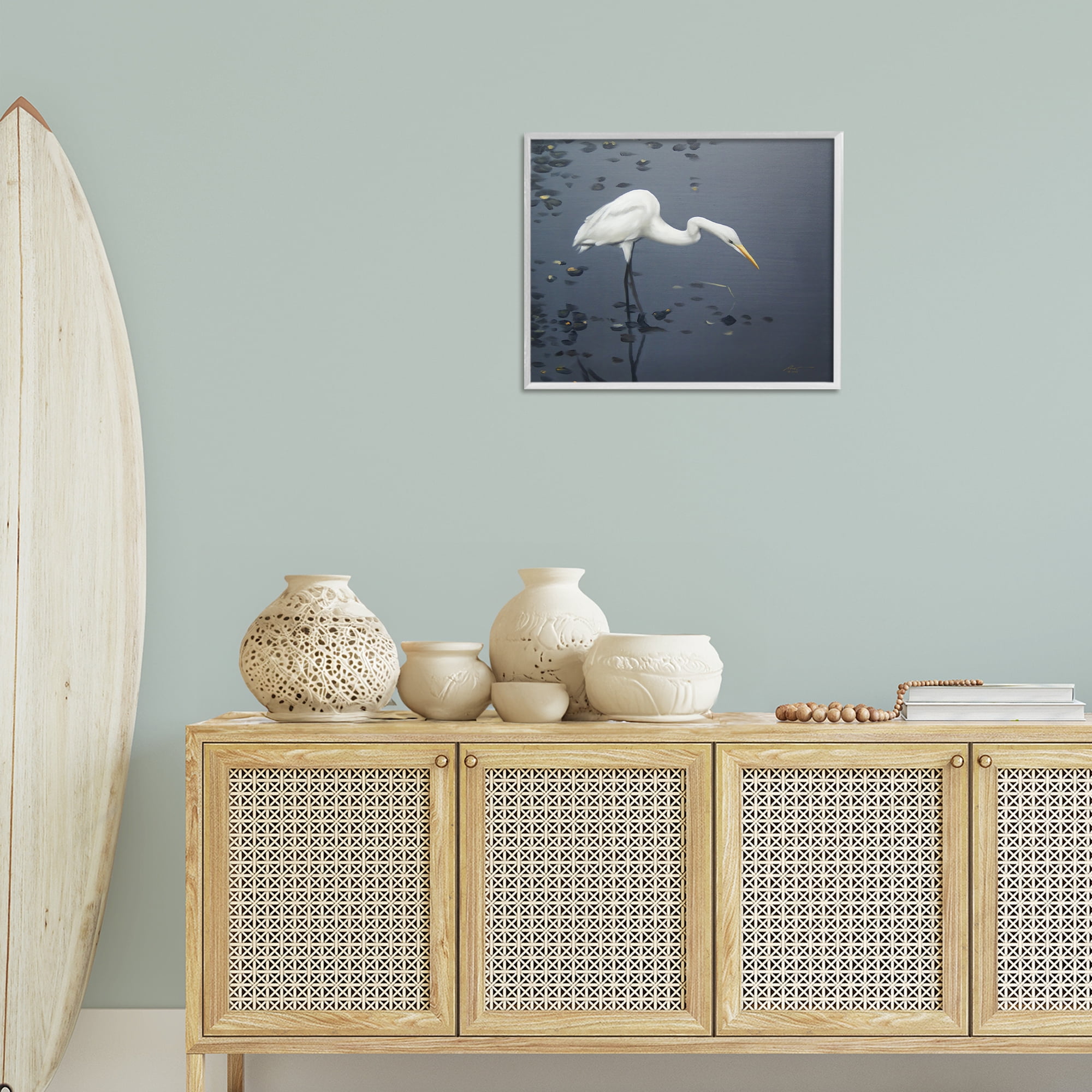 Stupell Industries Graceful Egret in Lake Animals & Insects Painting White Framed Art Print Wall Art, 20 x 16