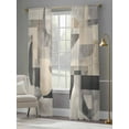 thumbnail image 4 of Abstract Sheer Curtains for Living Room Bedroom, Light-filtering Sheer Curtain, Vintage Beige Black Geometric Modern Contemporary Rod Pocket Voile Window Treatment Drapes, 52’’Wx96’’L, 2 Panels Set, 4 of 7