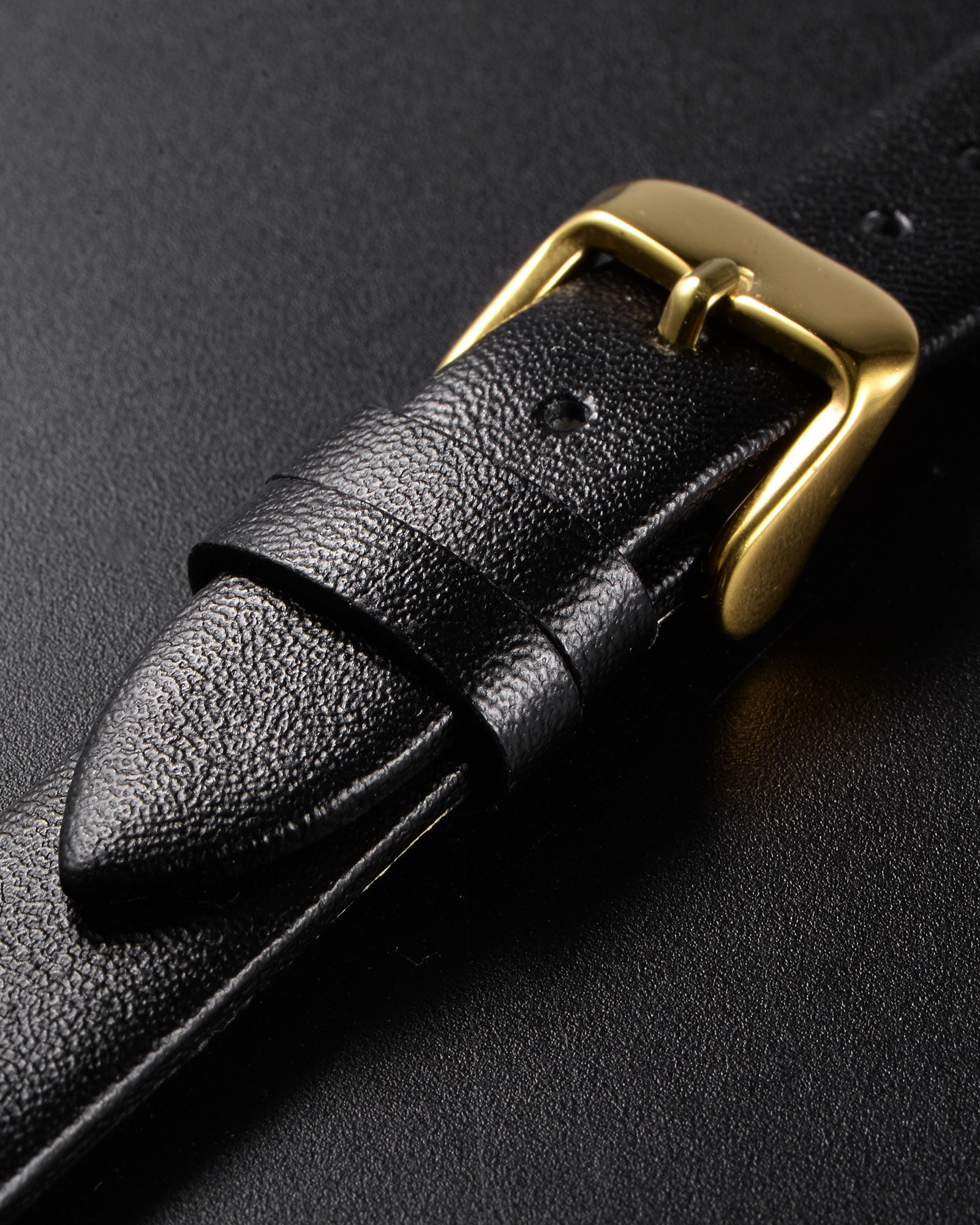 Unique Bargains Multi-sizes Genuine Leather Band Flat Thin Elegant Leather Watch Strap  16mm Black Band with Gold Buckle