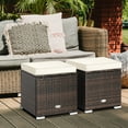 thumbnail image 3 of Gymax 2PCS Outdoor Patio Ottomans Hand-Woven PE Wicker Footstools w/ Removable Cushions Off White, 3 of 9