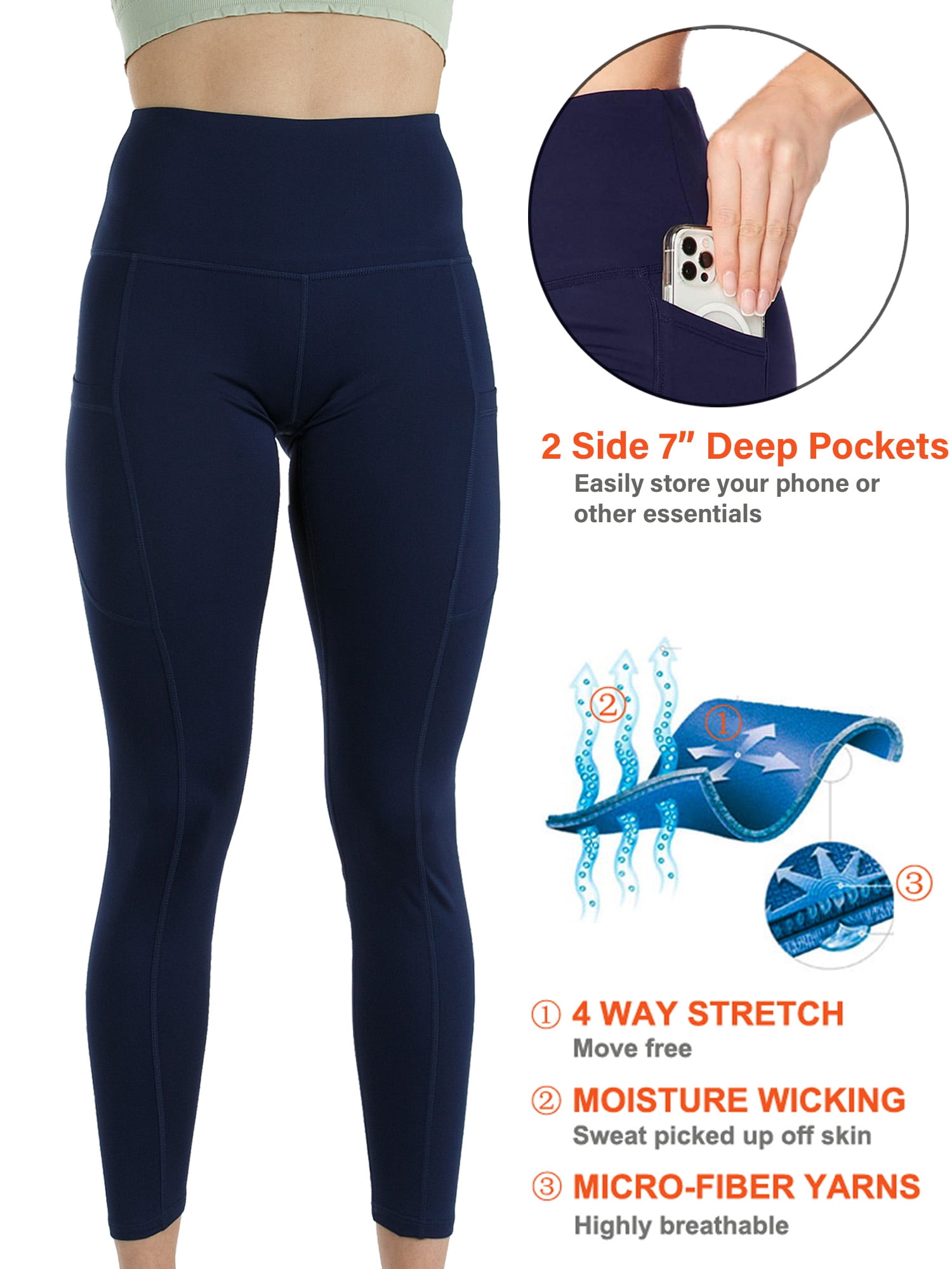 3-Pack Women's High Waist Yoga Leggings with Two Side Pockets Sports Legging Pants