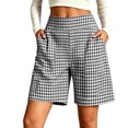 thumbnail image 2 of Karymi Shorts for Women High Waist Gingham Bermuda Shorts, Back Elastic Waist Wide Leg Plaid Casual Shorts with Side Pockets, Summer Beach Vacation Shorts Linen&nbsp;Pants&nbsp;Women, 2 of 6