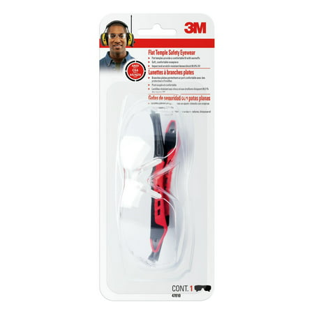 3M Flat Temple Safety Eyewear, Black/Red Frame, Clear (Best Shop Safety Glasses)