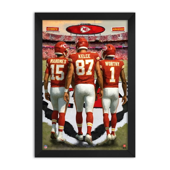 Patrick Mahomes, Travis Kelce & Xavier Worthy Kansas City Chiefs Framed Three-Player Art Print