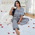 thumbnail image 2 of WTOBBY Women's Sleep Set Plus Size 3X-6X Breathable Top & Elastic Waist Pants Pajama Comfy Loungewear Home Wear Lounge Nightwear Outfit,Gray 2XL, 2 of 6