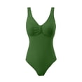 thumbnail image 6 of Wamejoo Women One Piece Swimsuit Solid Ribbed Monokini Swimwear Scoop Neck Low Back Bathing Suit (Army Green, L), 6 of 6