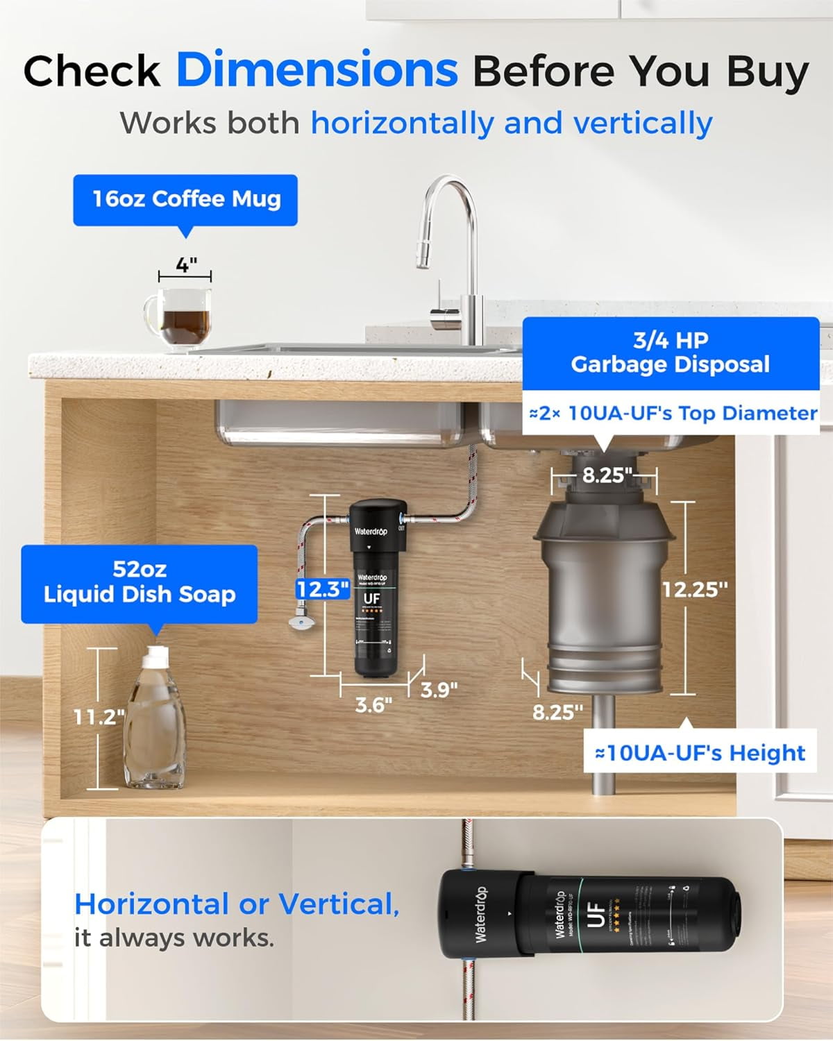 Waterdrop 10UA-UF 0.01 μm Ultra Filtration Under Sink Water Filter System, 1 Year, Reduces Lead, Chlorine, Bad Taste & Odor