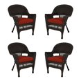 thumbnail image 1 of Jeco Chaise en Osier Couleur Espresso avec Coussin Rouge (Ensemble de 4), 1 of 10