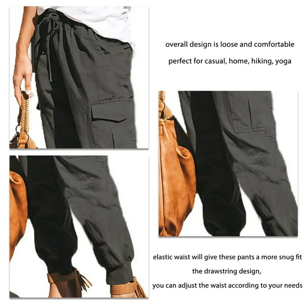 Women Cargo Pants Mid Rise Drawstring Tapered Leg Lightweight Soft