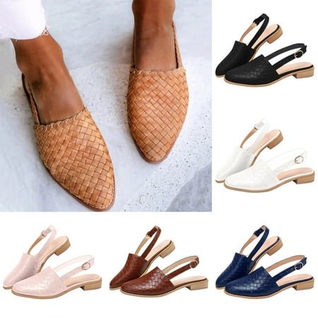 

HaiMao Slingback Flats for Women Clearance Round Toe Low heel Sandals Fashion Splicing Dress Shoes for Women White 9.5(43)