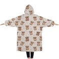 thumbnail image 2 of Oversized Wearable Blanket Hoodie,Beige Highland Cow Dot Pattern Sherpa Blanket Hoodie with Super Pockets,Super Warm Fuzzy Pullover for Women & Men, 2 of 6